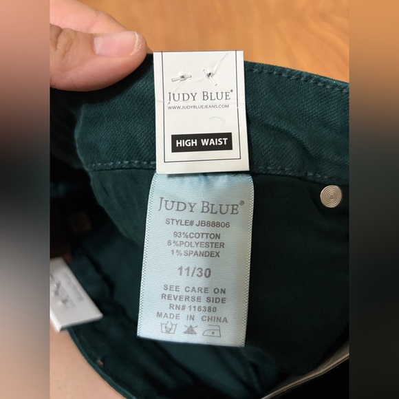 Judy Blue Tummy Control Wide Leg Jeans Size 11 Teal Green High-Waisted Cropped - Picture 9 of 16